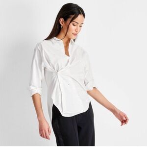 Future Collective Women’s Holiday Embellished Asymmetrical Button Down Size XS